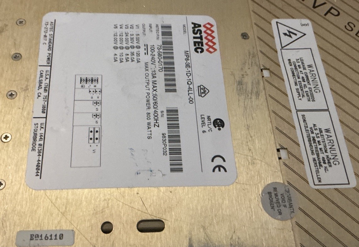 ASTEC Enclosed AC/DC Power Supply 800W-MVP Se – Model MP8-3E-1D-1Q-4LL-00
