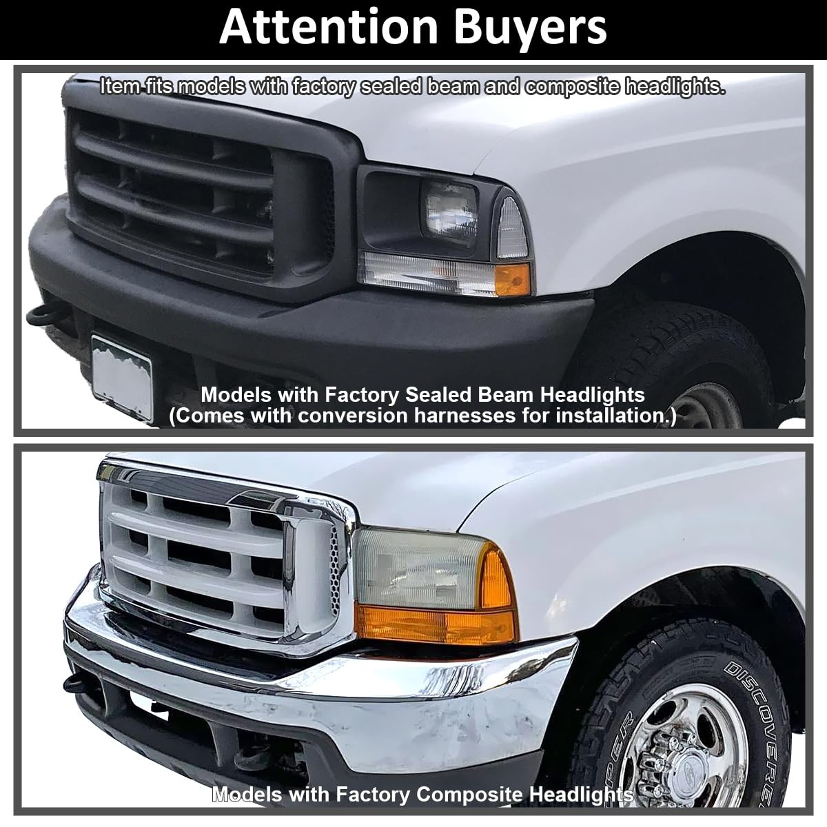 Glossy Black Smoke LED Tube Projector Headlights 99-04 Ford F250 F350 F450 Set
