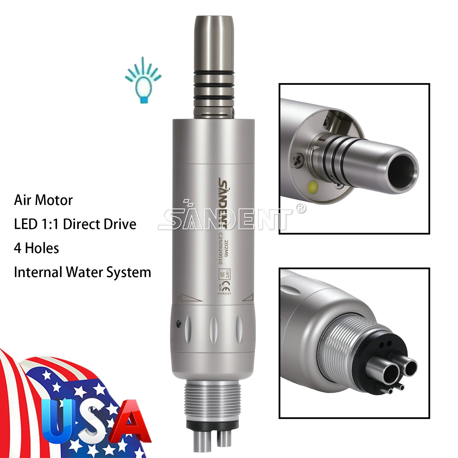 Dental Internal Water Spray E-generator LED Air motor Handpiece 4Hole Low Speed