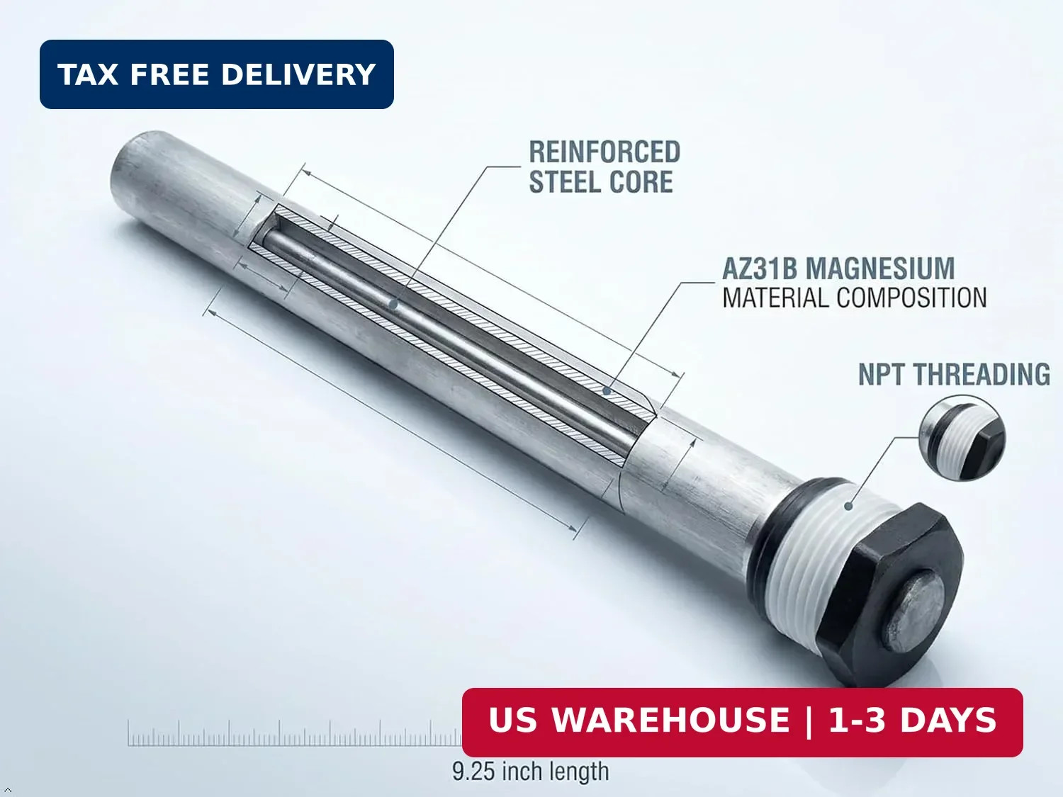 Oneness 369 RV Water Heater Anode Rod 2-Pack, 2 Years Warranty – 9.25″ x 3/4″ NP
