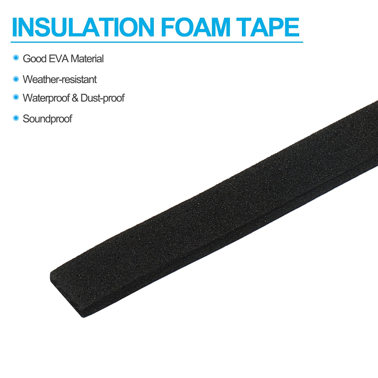 2 Pack 3/8″W x 1/8″T x 16.4Ft EVA Single Sided Foam Tape Black