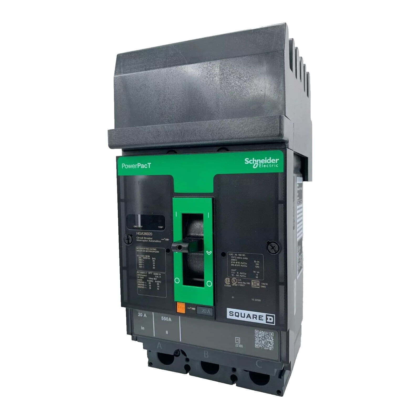 NIB – Square D – HGA36020 – Circuit Breaker, Powerpact H, 20A, 3 Pole, I-Line