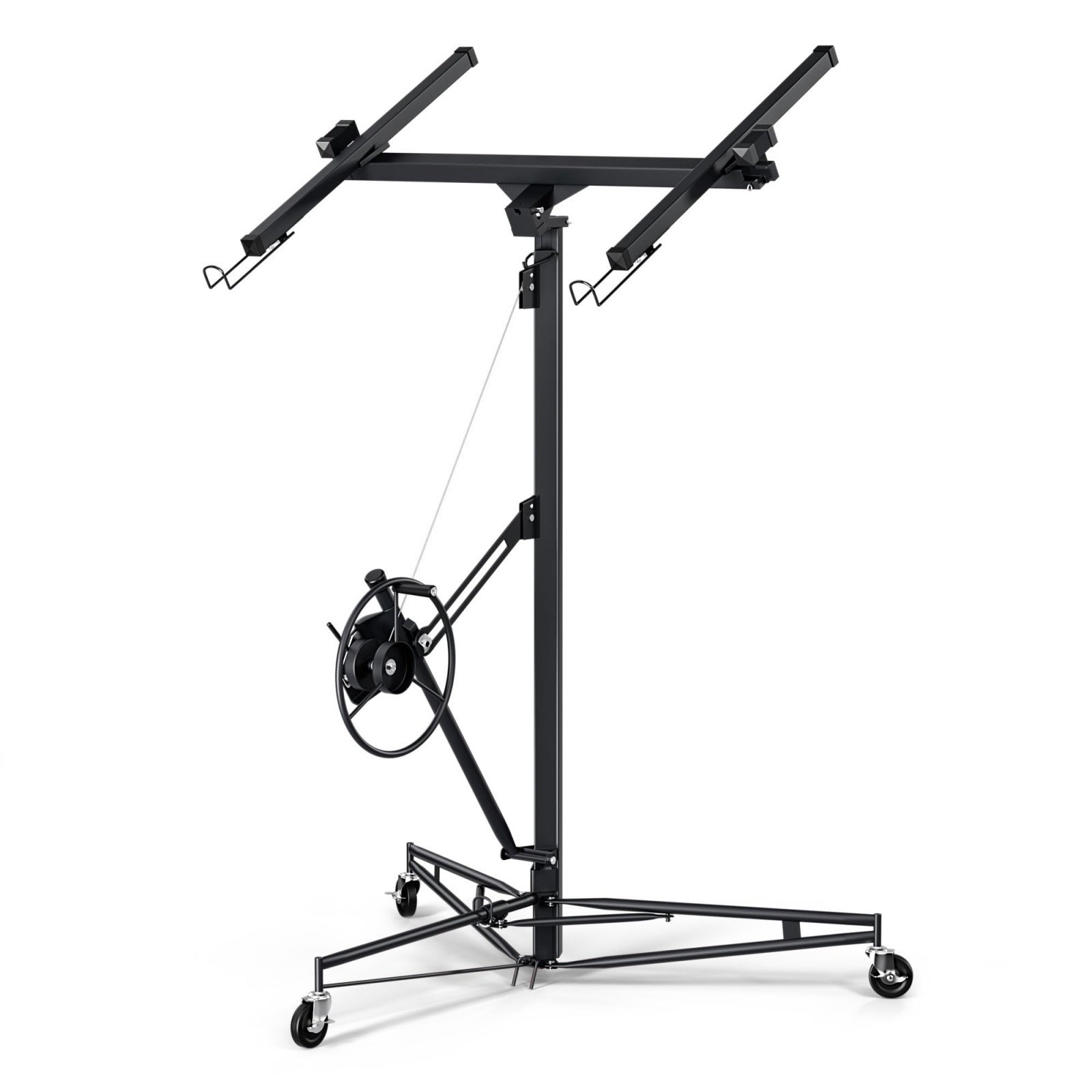 150LB Drywall Lift 11FT Heavy-Duty Winch 4-16FT Telescoping Ceiling Hoist Black