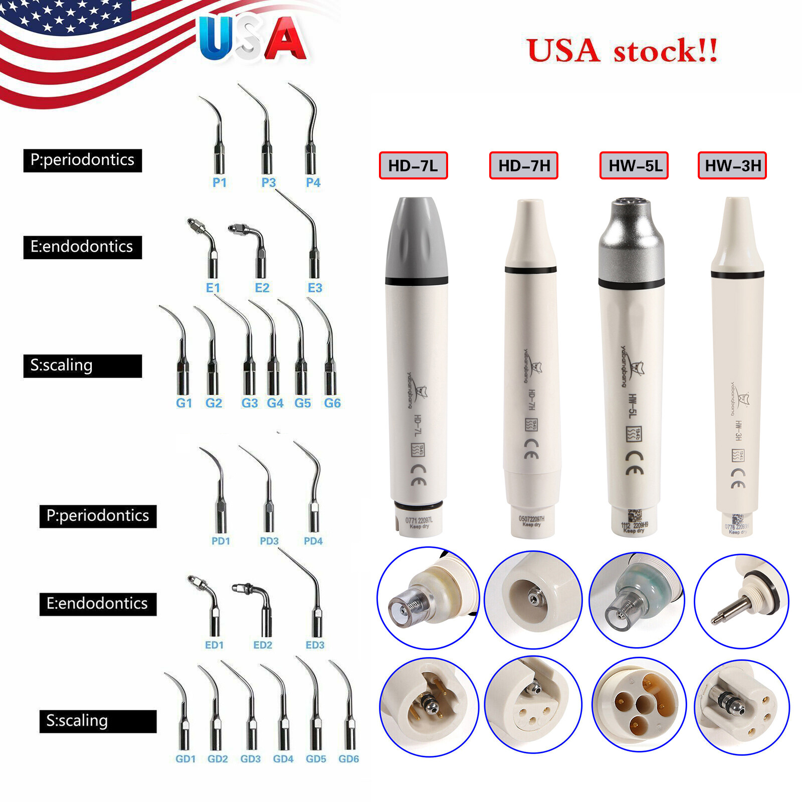 Dental Ultrasonic Piezo Scaler Handpiece LED/Tip Fit EMS/Cavitron/DTE/SATELEC US