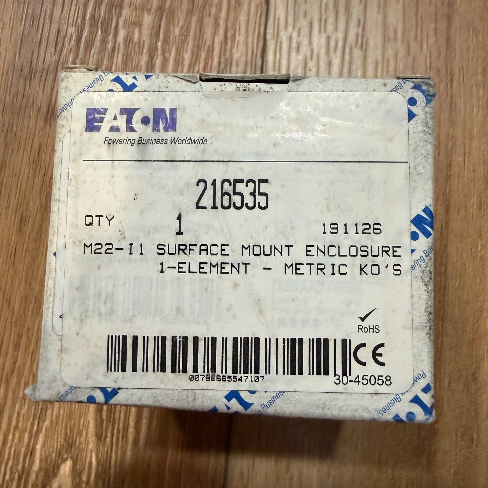 Eaton M22-I1 Pushbutton Enclosure 2.83 Surface Mount 1 Hole Element
