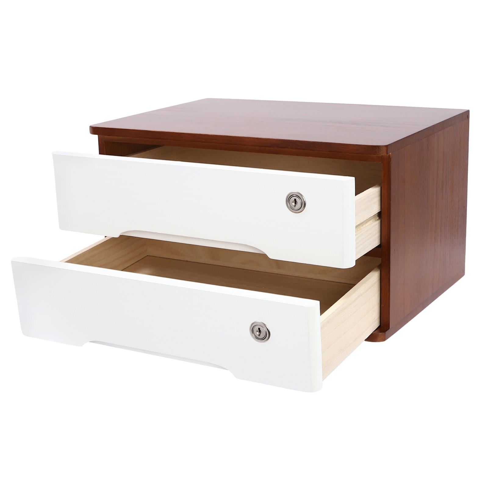 Premium Tung Wood Desktop Organizer 2 Tier Lockable Drawers Storage Solution