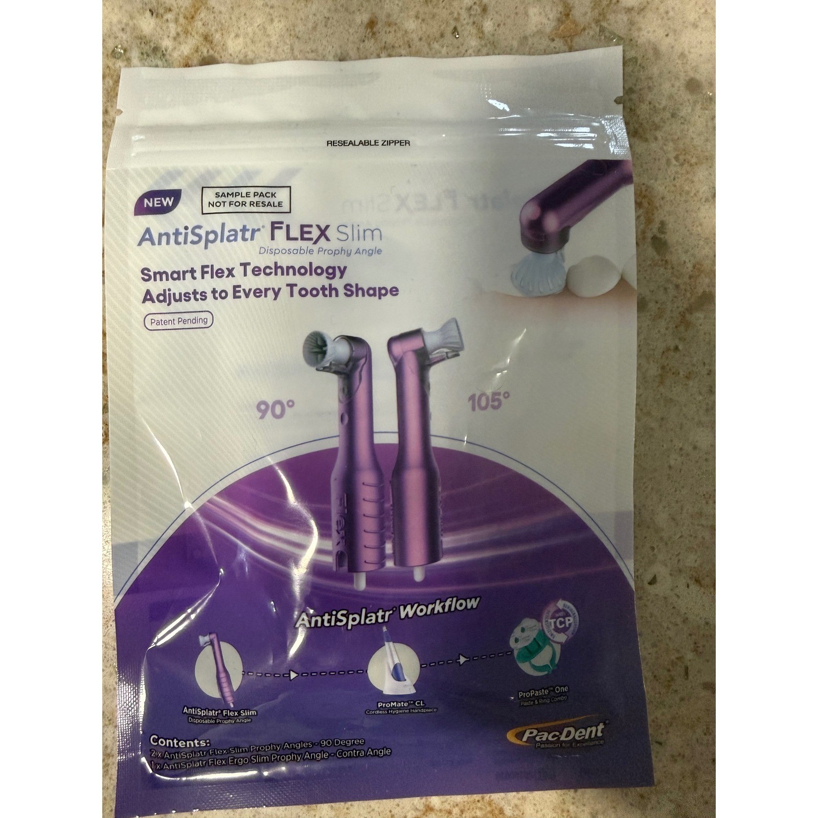 Pac-Dent AntiSplatr FLEX Slim Disposable Prophy Angles 3ct Sample Pack Purple