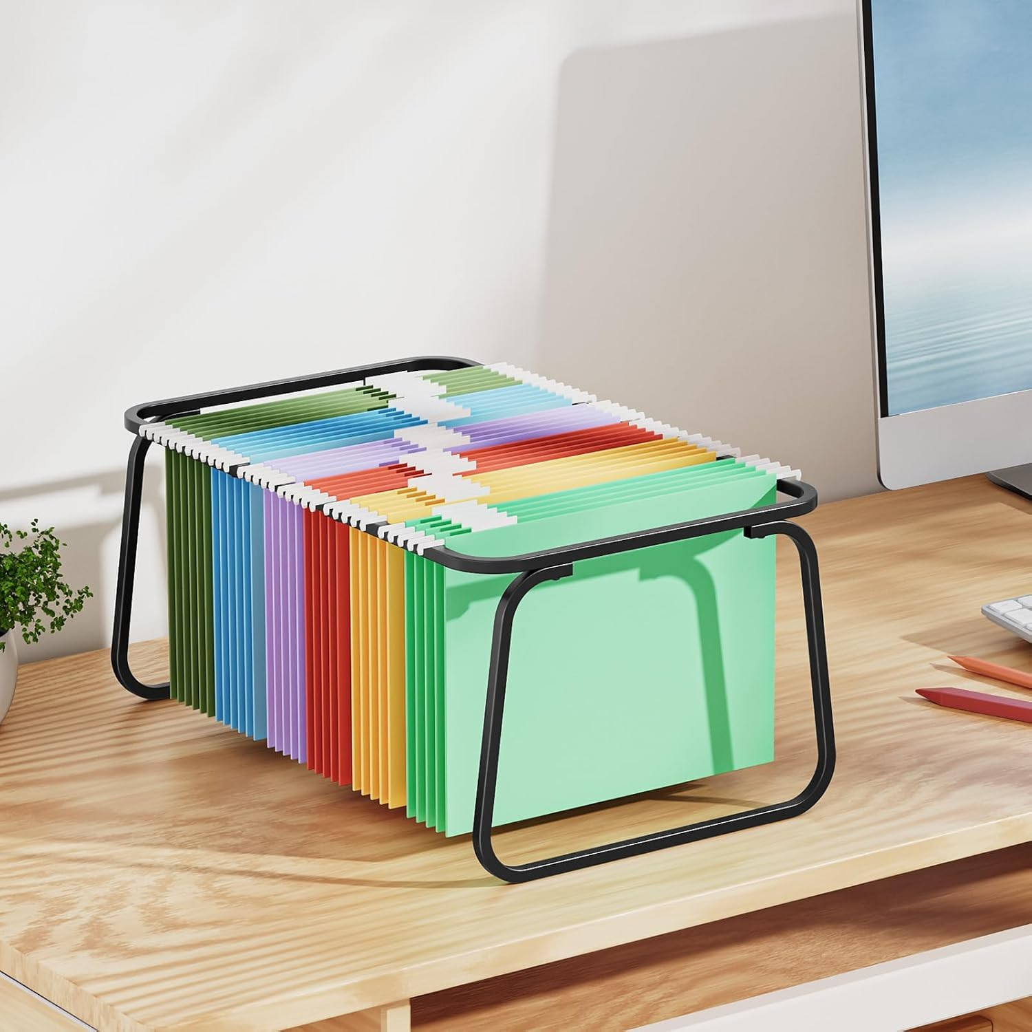 Hanging File Folder Frame, Adjustable Letter Size File Holder 16-25 Inches, Meta