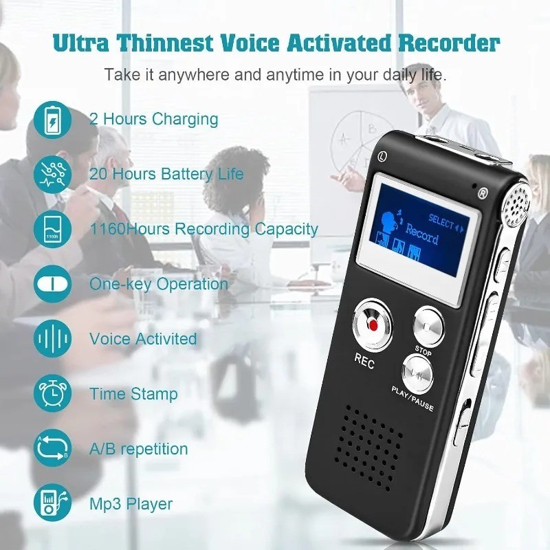 Lecture Digital Voice Recorder Dictaphone Audio MP3 Sound Mini Recorder Mic