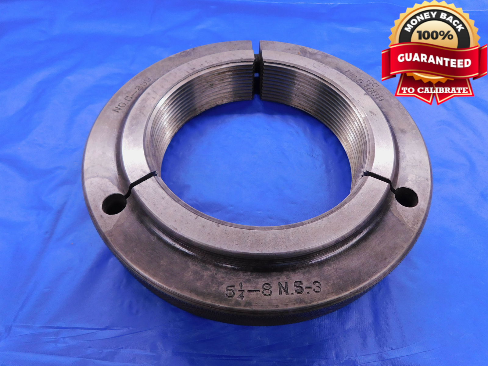 5 1/4 8 NS 3 THREAD RING GAGE 5.25 5.250 5.2500 GO ONLY P.D. = 5.1688 UNS-3A