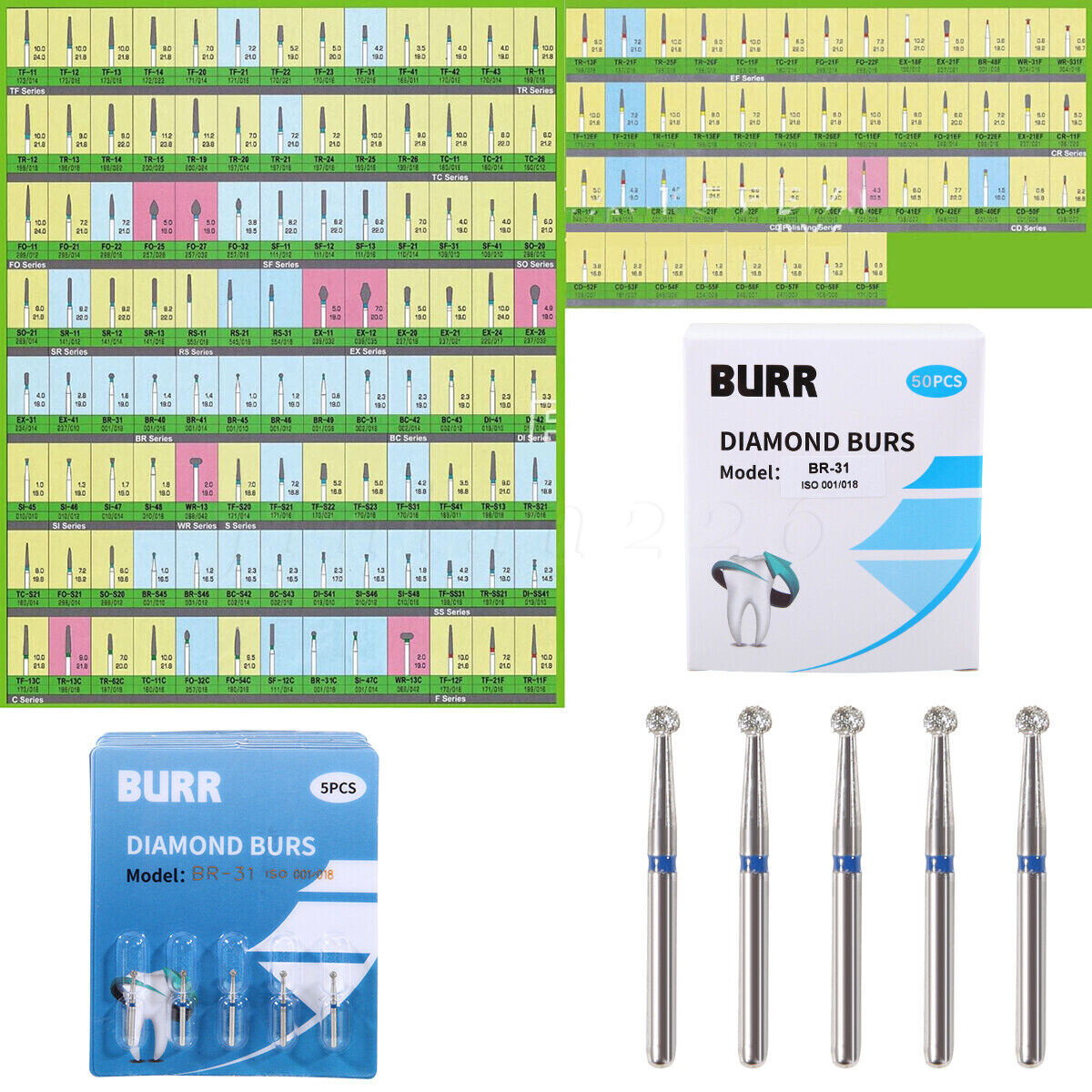 50 pcs Dental Diamond Ball Round burs Medium FG 1.6mm for High Speed Handpiece