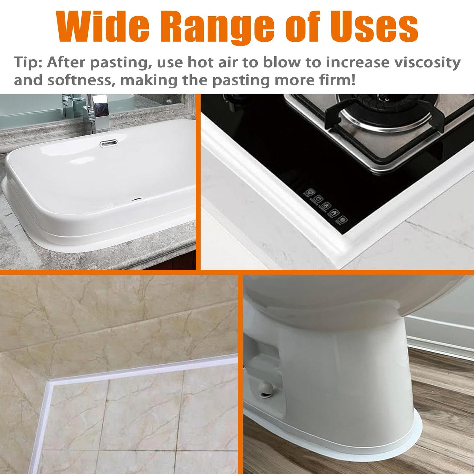 White Caulk Tape, Bathroom Waterproof Caulking Self-Adhesive