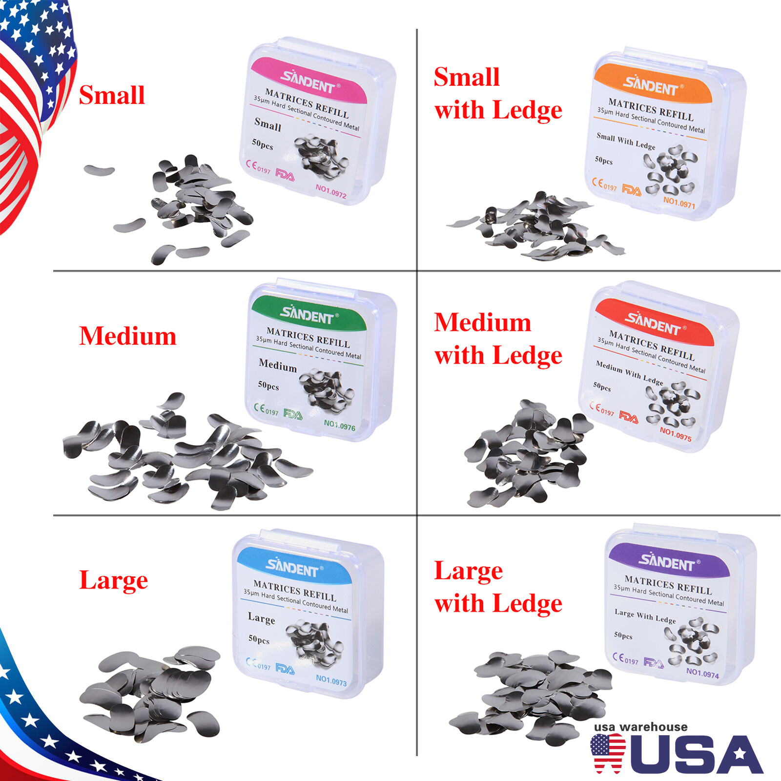 50pcs Dental Metal Matrices Matrix Sectional Contoured Refill Package 35 μm