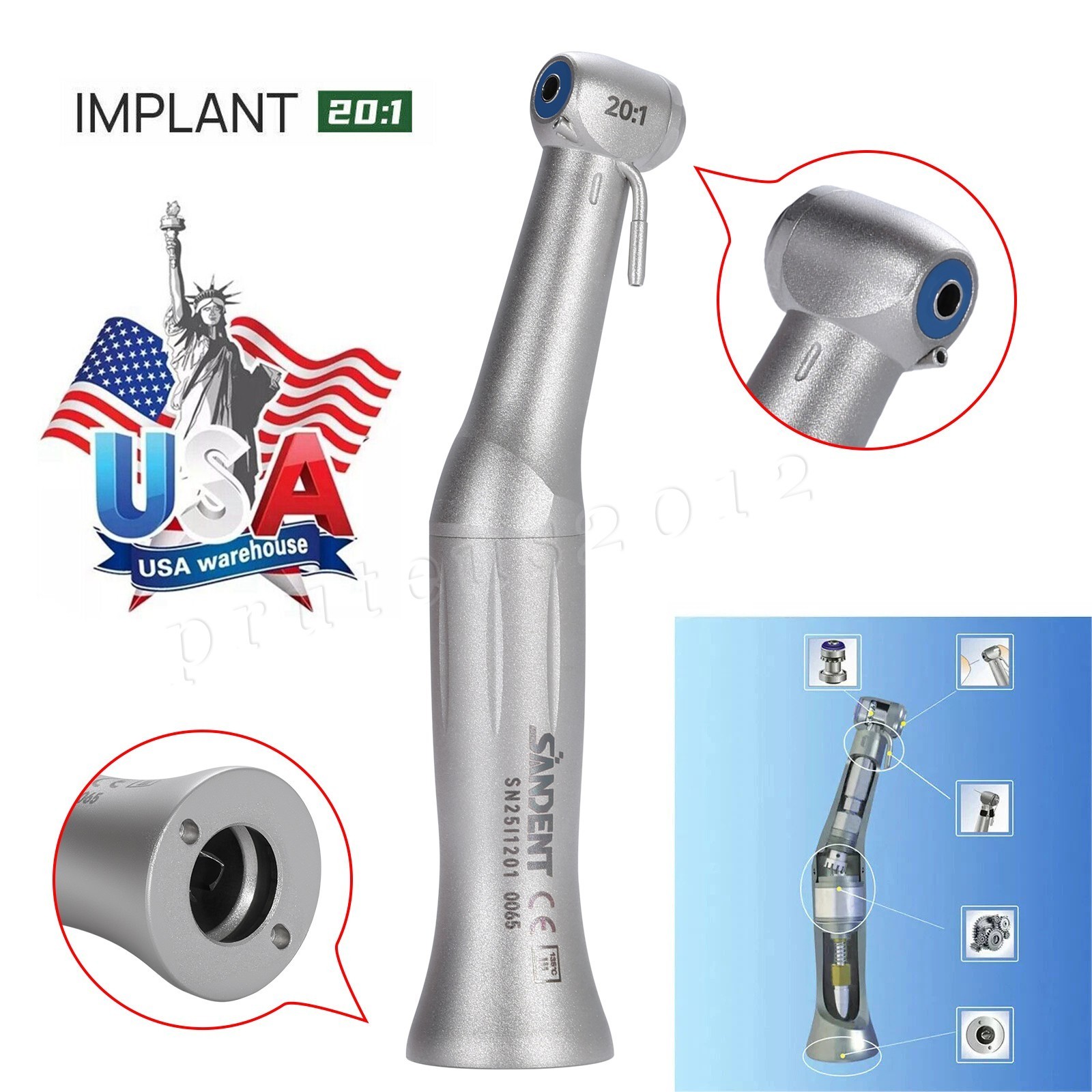 Dental Implant 20:1 Contra Angle Handpiece For All ISO E-Type Connector