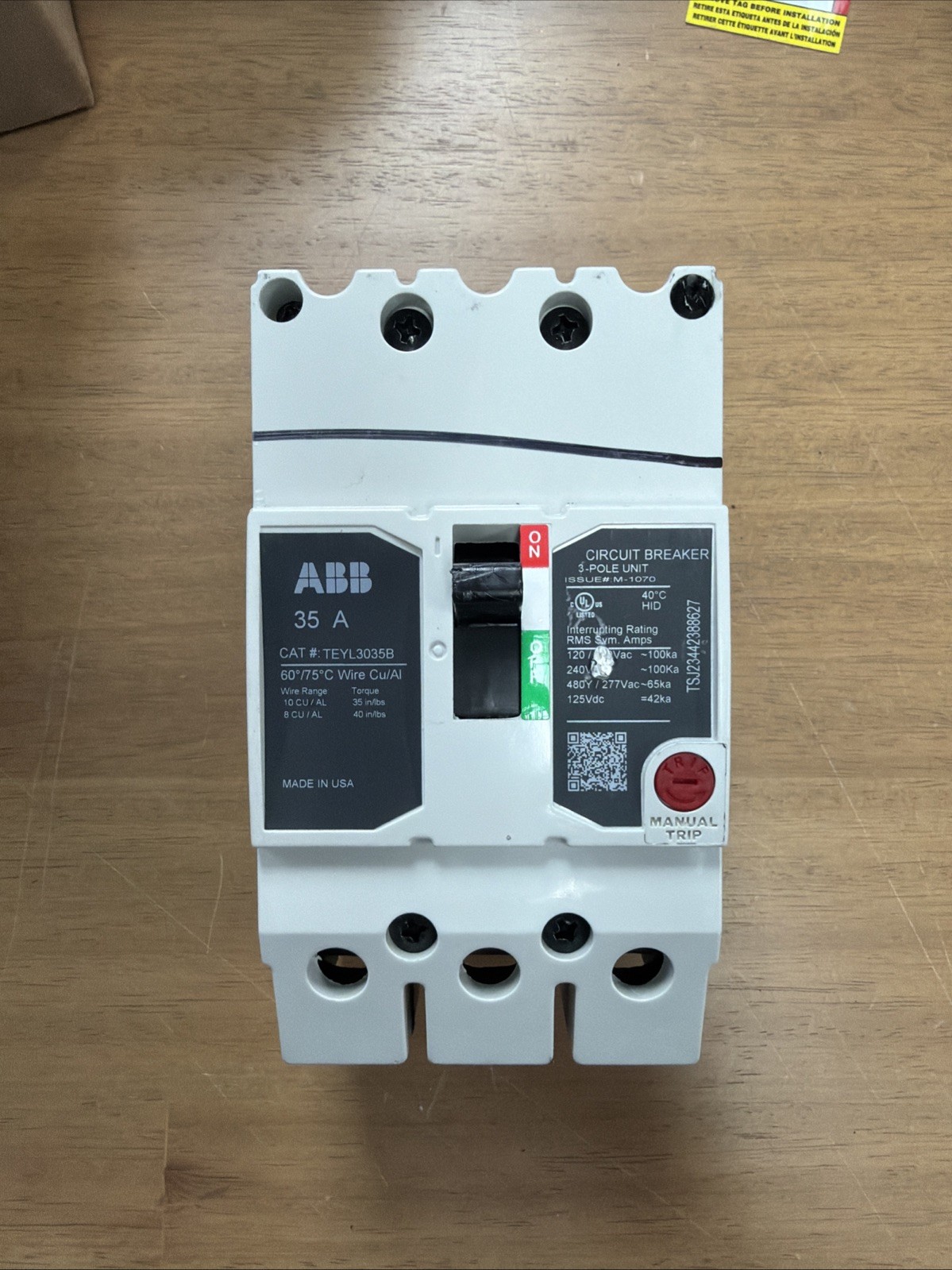 GE TEYL3035B Circuit Breaker 35A 3P 480/277V 3PH TEYL 35 Amp 3 Pole Bolt On