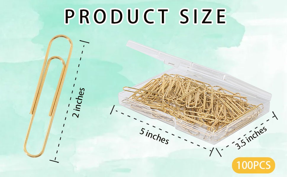 100pcs Gold Paper Clips,Large Paper Clip 2 Inch Jumbo Paperclips,Smooth Heavy