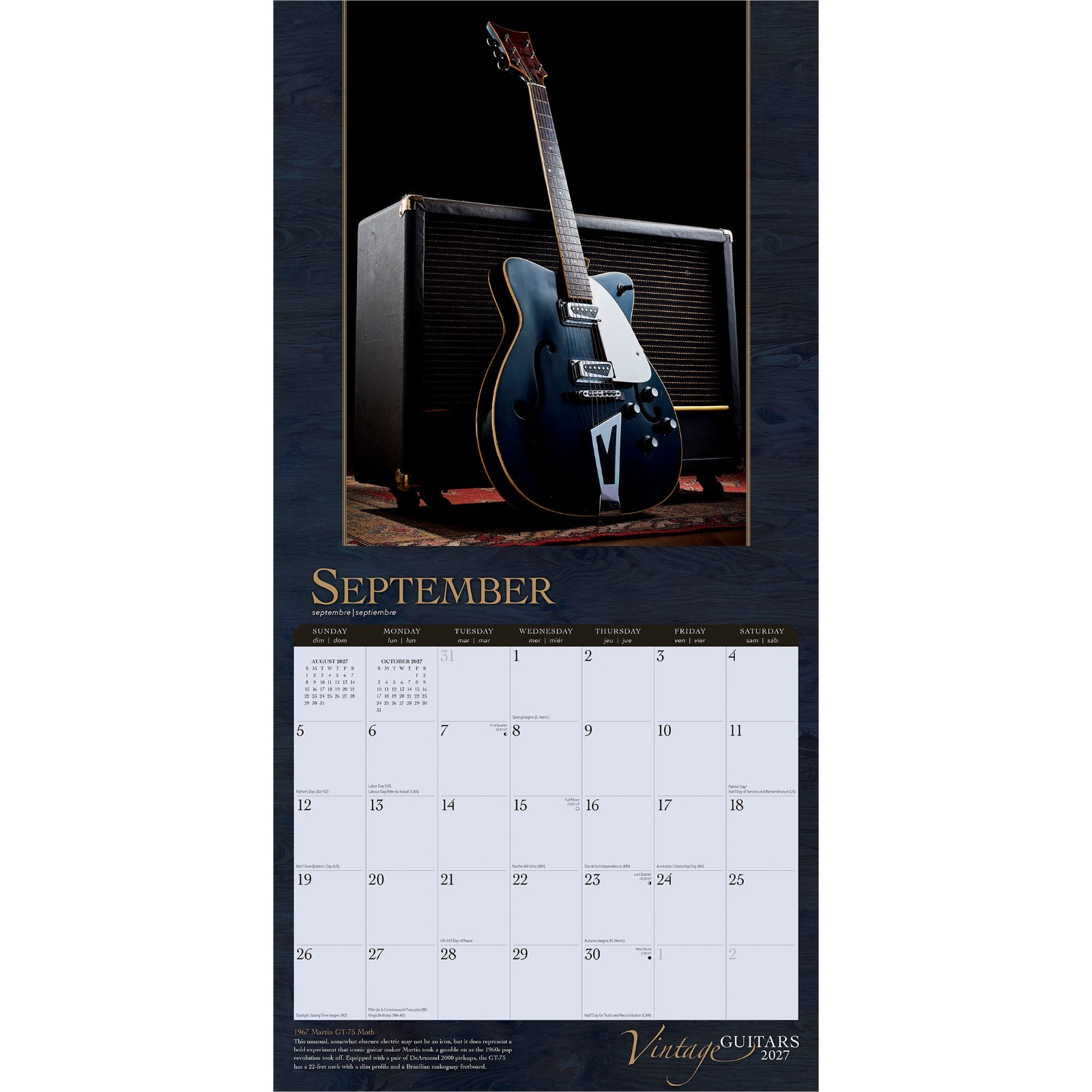 Vintage Guitars | 2027 12×24″ (Hanging) Wall Calendar | Foil Stamped Cover