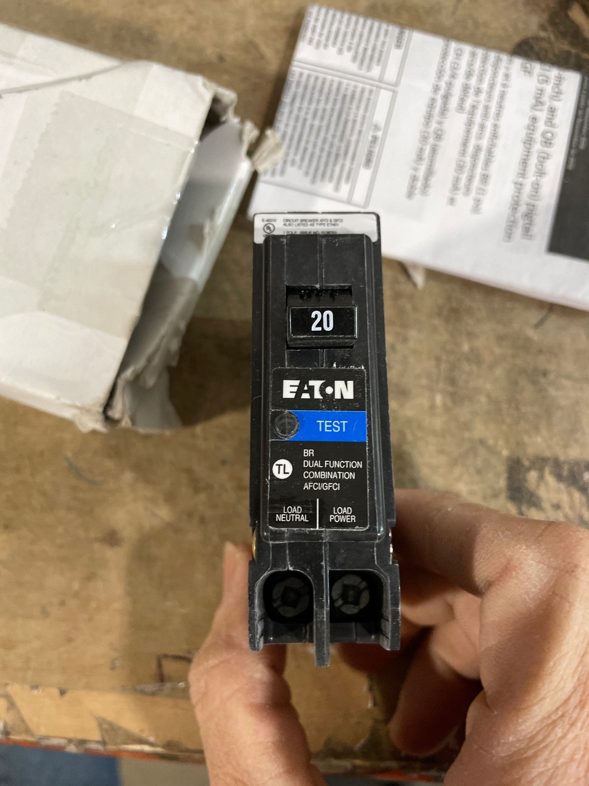 Eaton BRP120DF Type BR 20A 1P Plug-On Neutral AF/GF Circuit Breaker