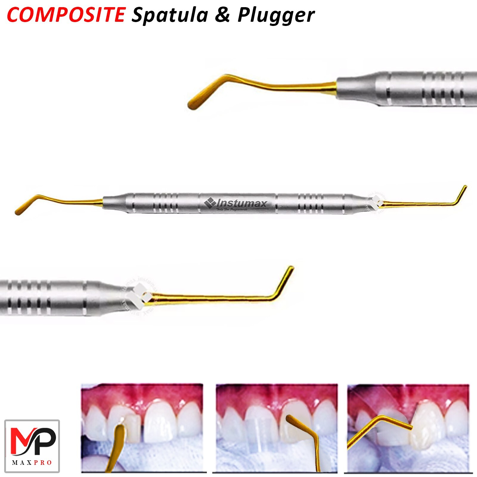 3Pcs Dental Filling Spatula & Plugger Titanium Gold Tips Composite Instruments