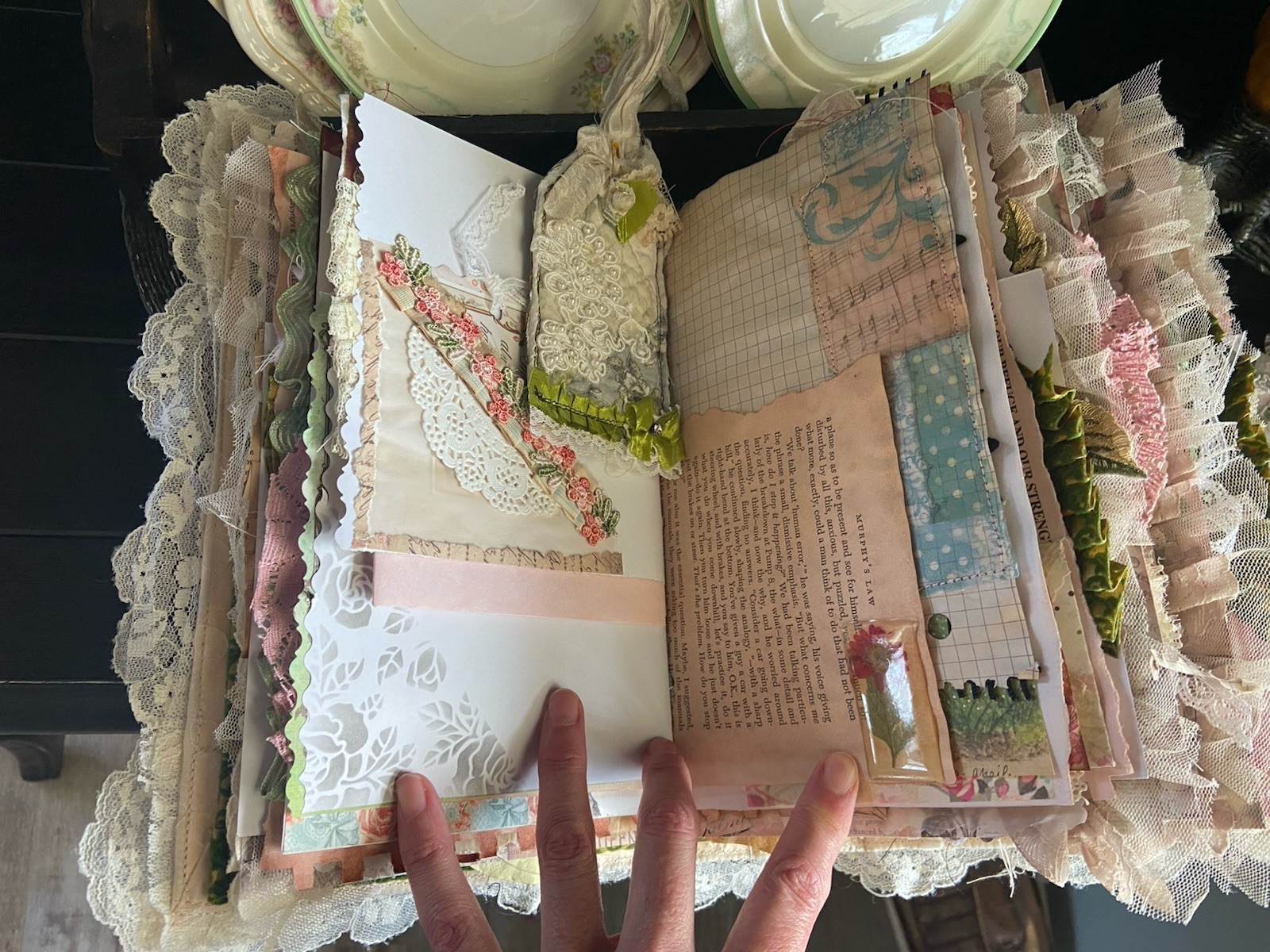 Handmade Lace Prayer book Junk Journal Antique Photo Embellished Chunky/HUGE!!