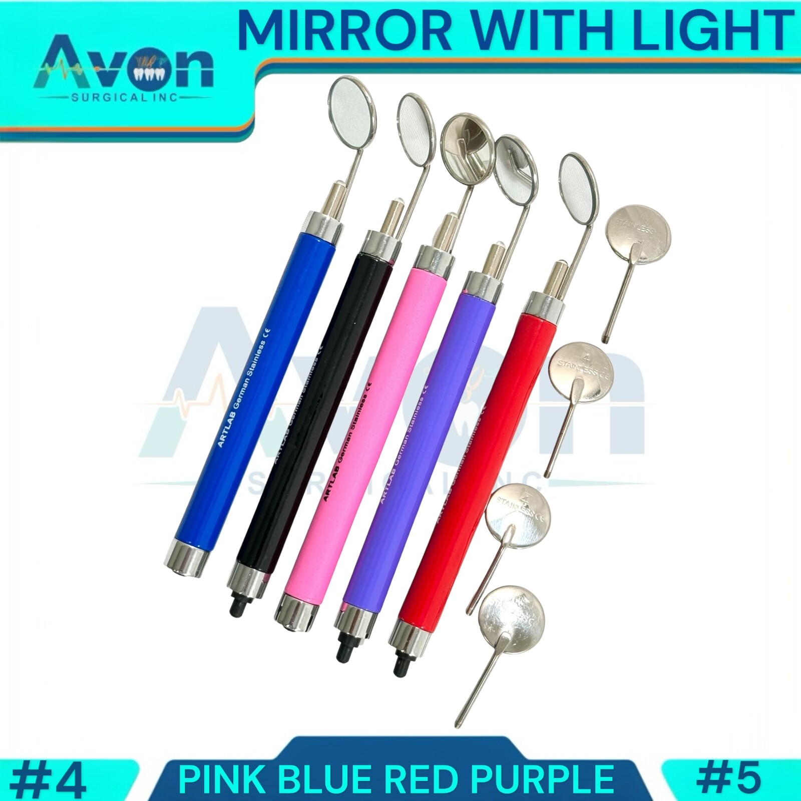 Dental Examination Mouth Mirrors, with LED Illumination Feature, Battery Powered