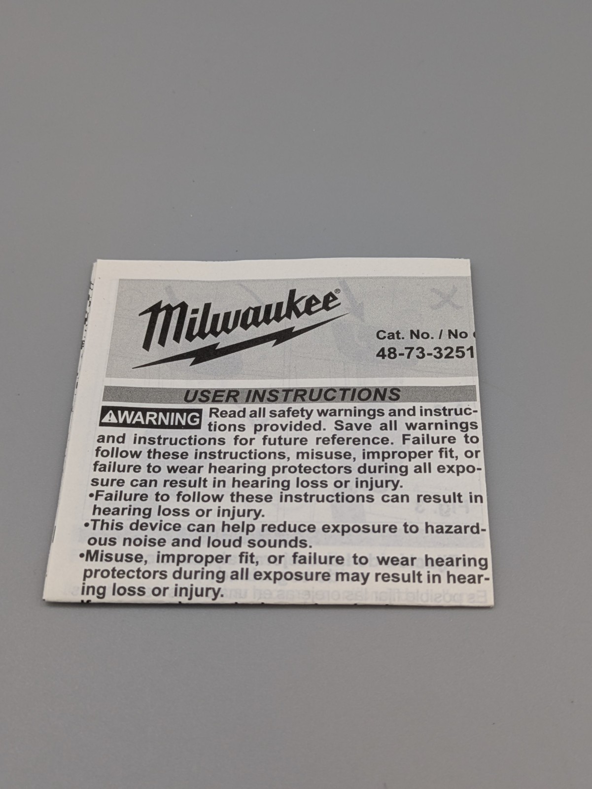 Milwaukee 48-73-3251 BOLT 26dB Earmuffs ANSI S3.19-1974 CLASS A