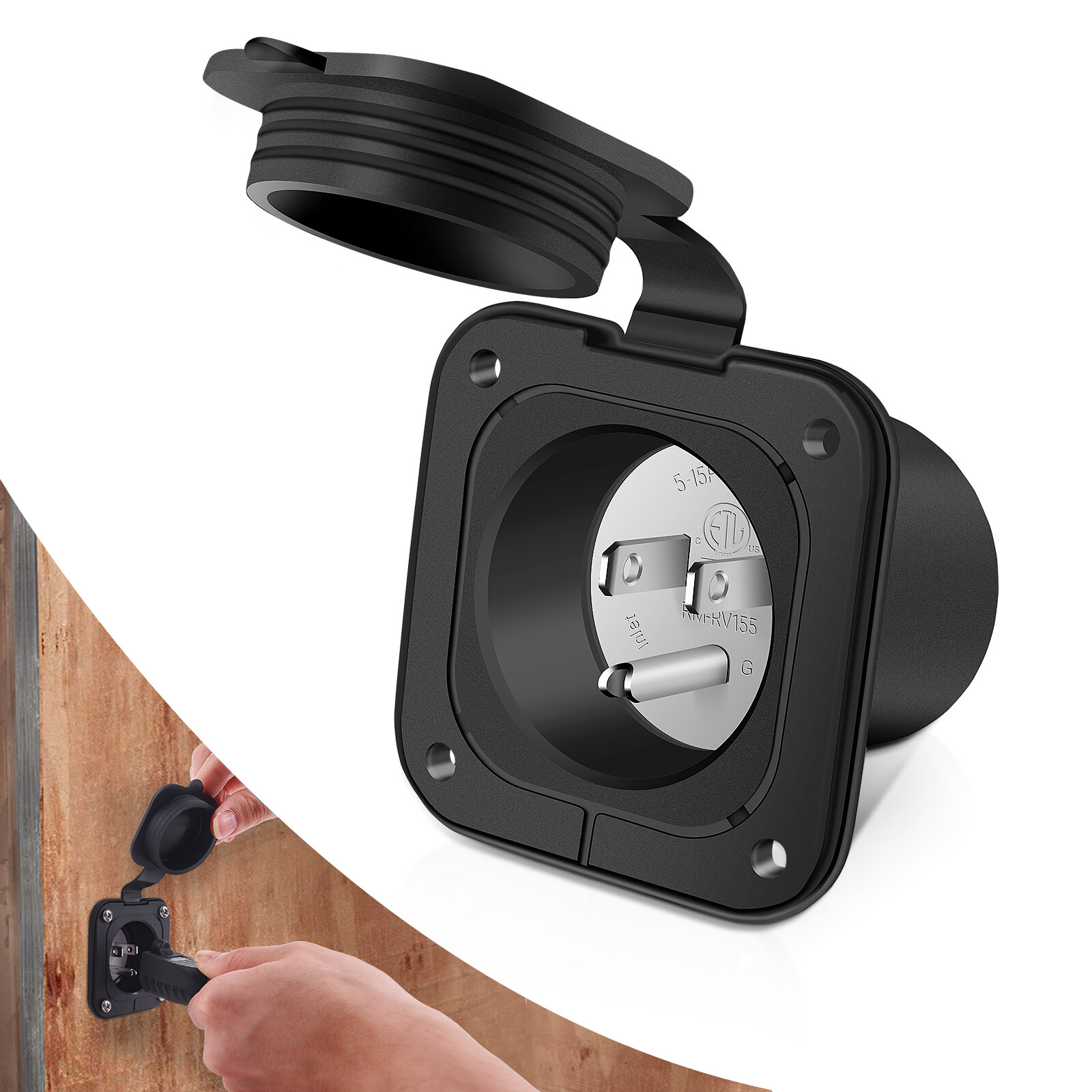 125V 15A Shore Power Inlet Port Plug NEMA 5-15P Male Receptacle RV Flanged Inlet