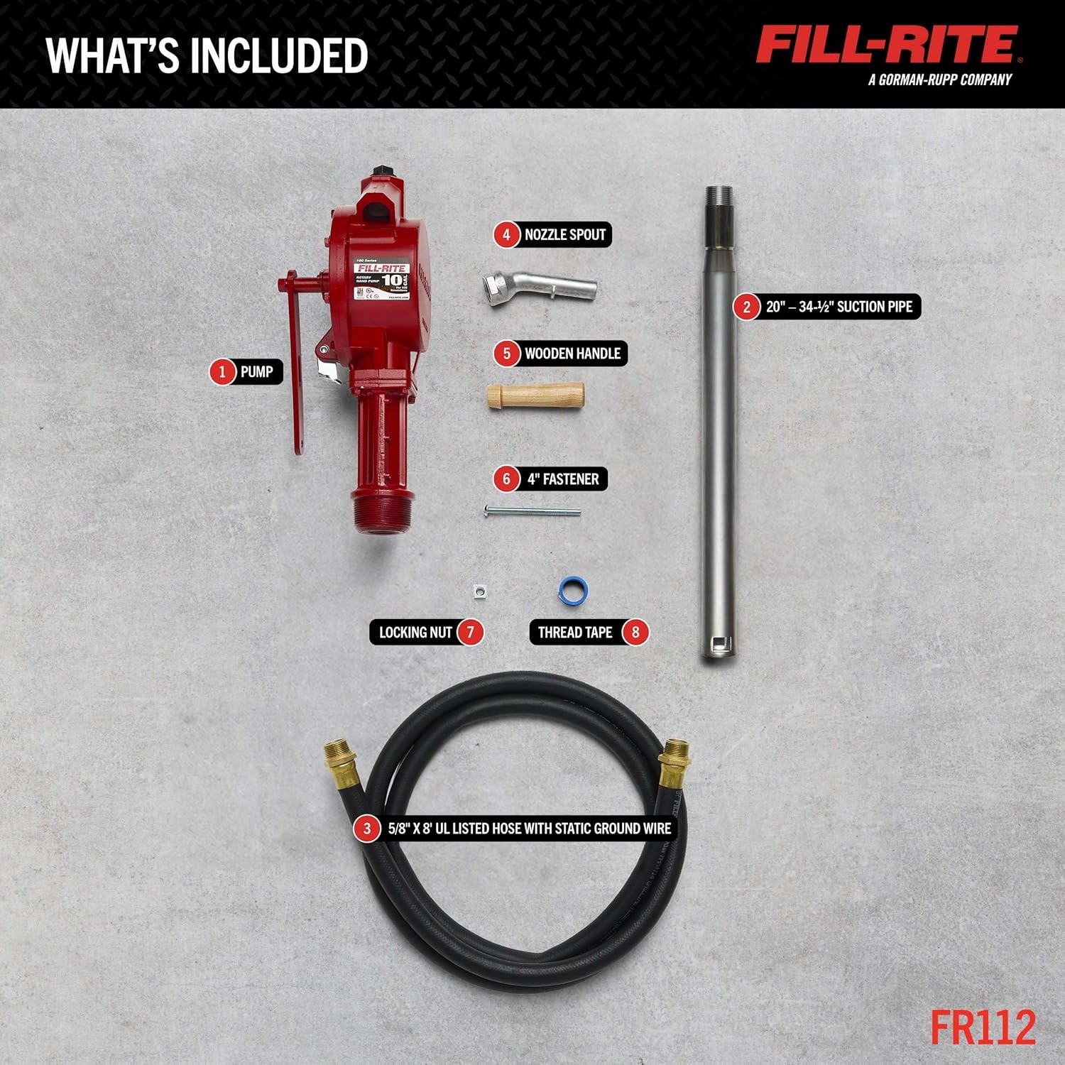 Fill-Rite FR112 Fuel Transfer Rotary Universal Fit Hand Pump with Discharge Hose