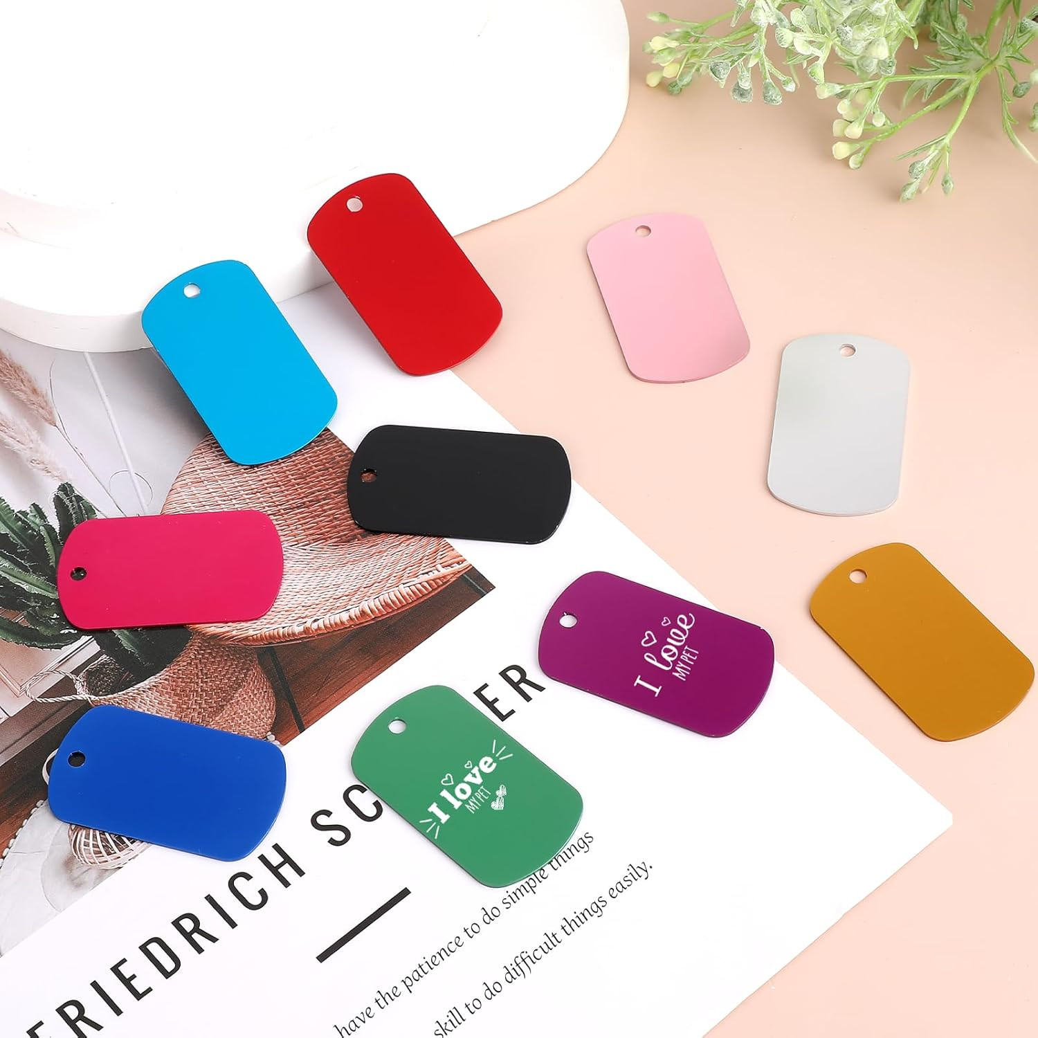 Metal Stamping Blanks Aluminum Tags 20 Pcs Multicolor Engraving Dog Keychain