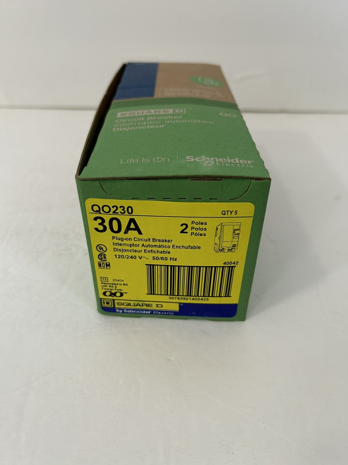 Lot Of 5 Square D QO230 2-Pole 30A 120/240V Plug-In Circuit Breaker