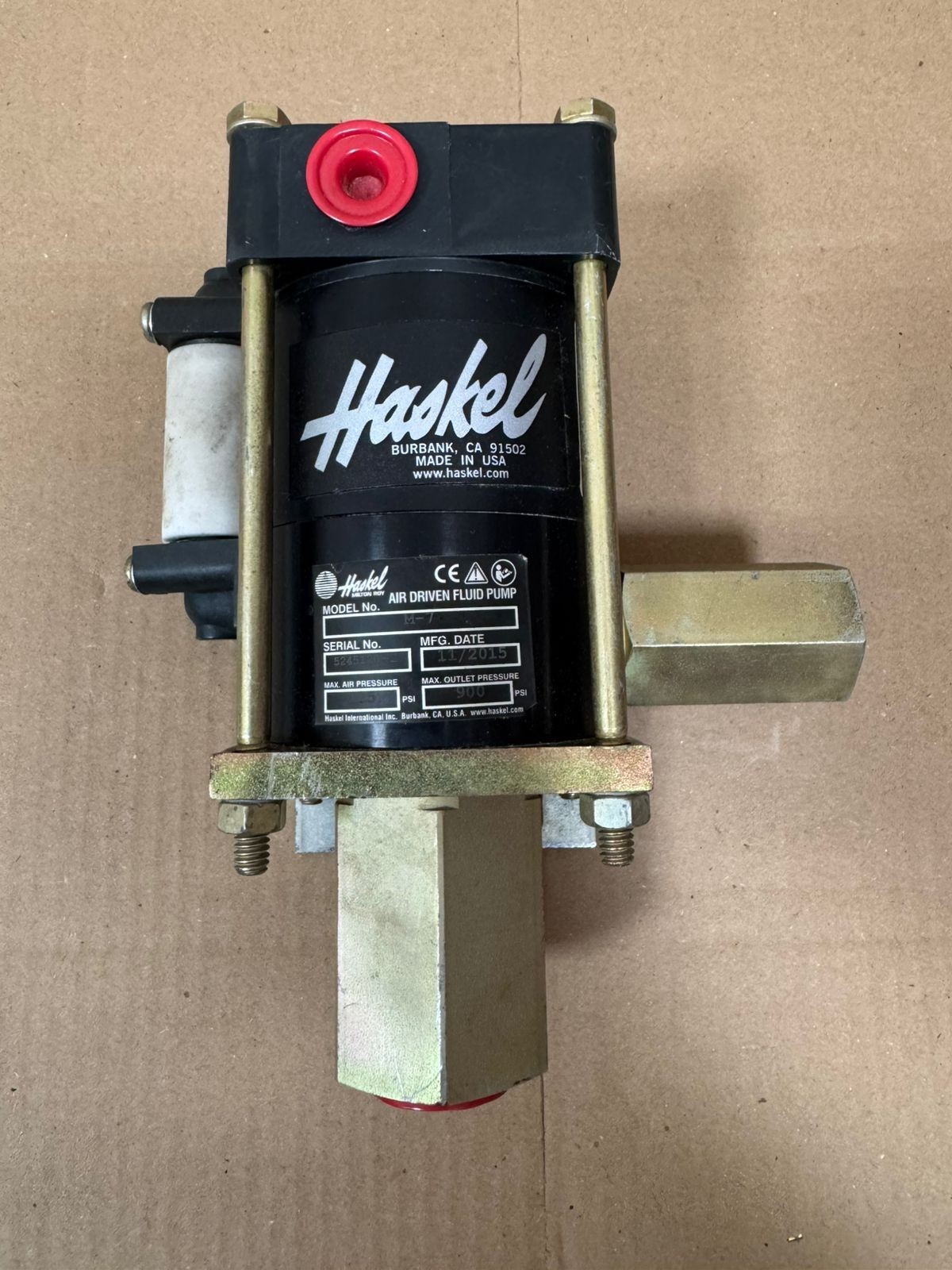 Haskel / Air Driven Fluid Pump / M-7 / Air Press 125 PSI, Outlet Press 900 PSI