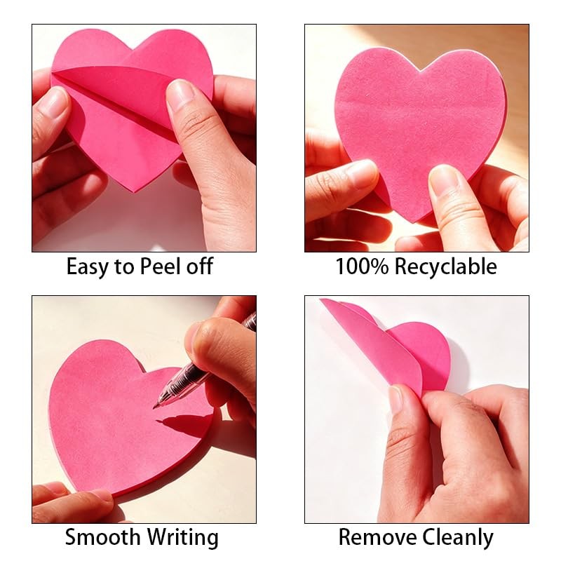 6 Pcs Pink Sticky Notes, Heart Shaped Pink Post It Notes -Stick, Cute Heart S…