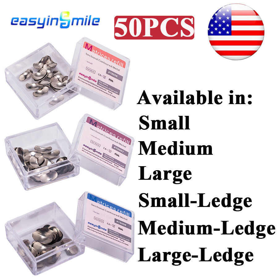 50pc Dental Metal Matrix Bands Sectional Contoured Matrices bands soft 50um SM/L
