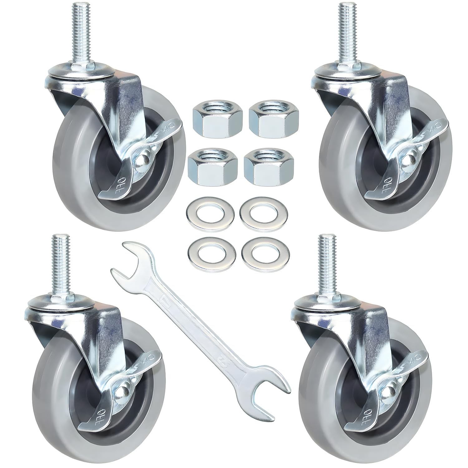 DICASAL 4 Inch American Size Threaded Stem Swivel Caster Wheels 4 Inch, Grey