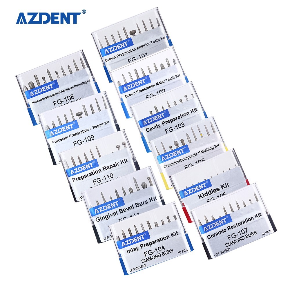 5 Kits AZDENT Dental Diamond Burs Set FG Polishing Kit for High Speed handpiece