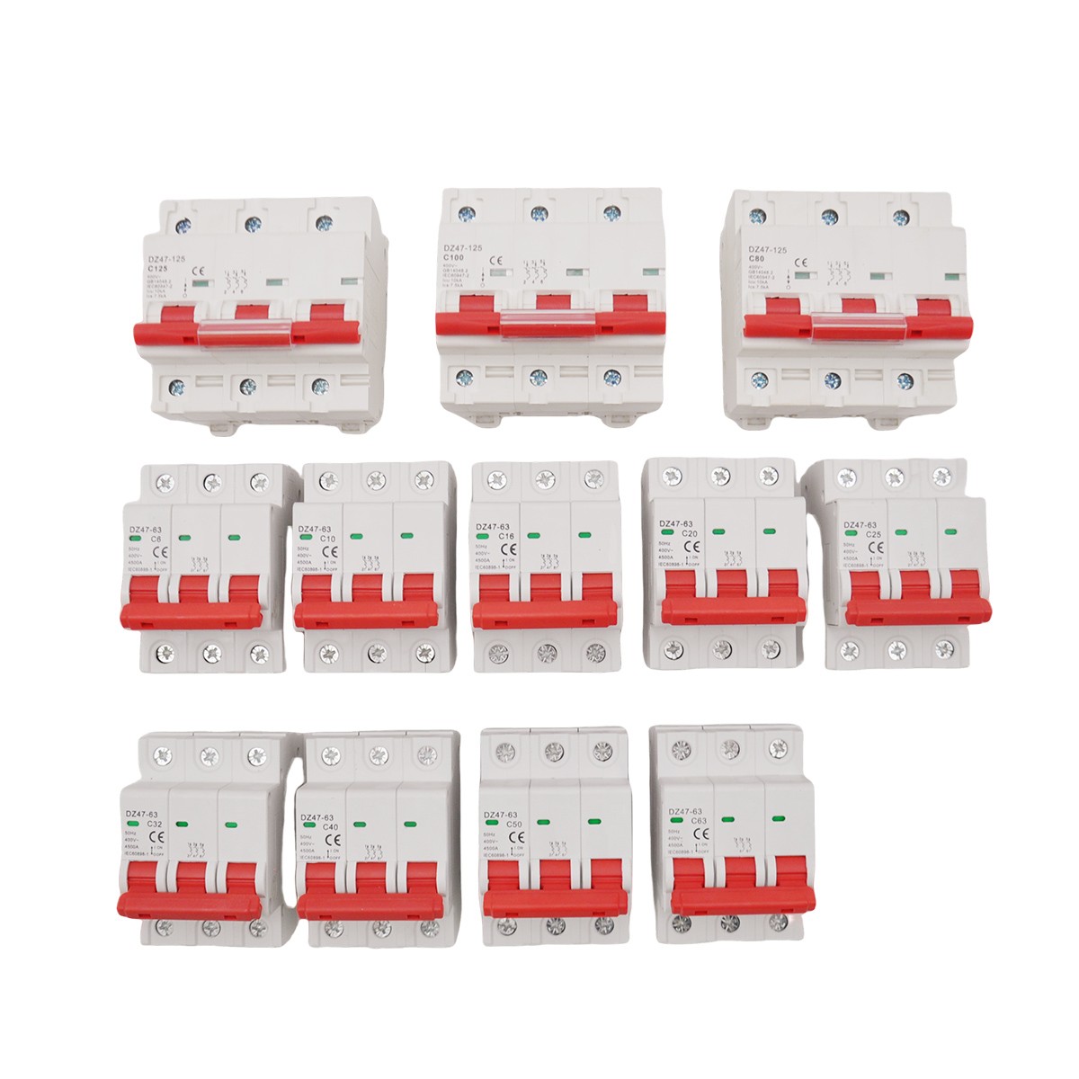 3P AC MCB Mini Circuit Breaker Type C 6 10 16 25 32 40 50 63 80 100 125Amp 400v