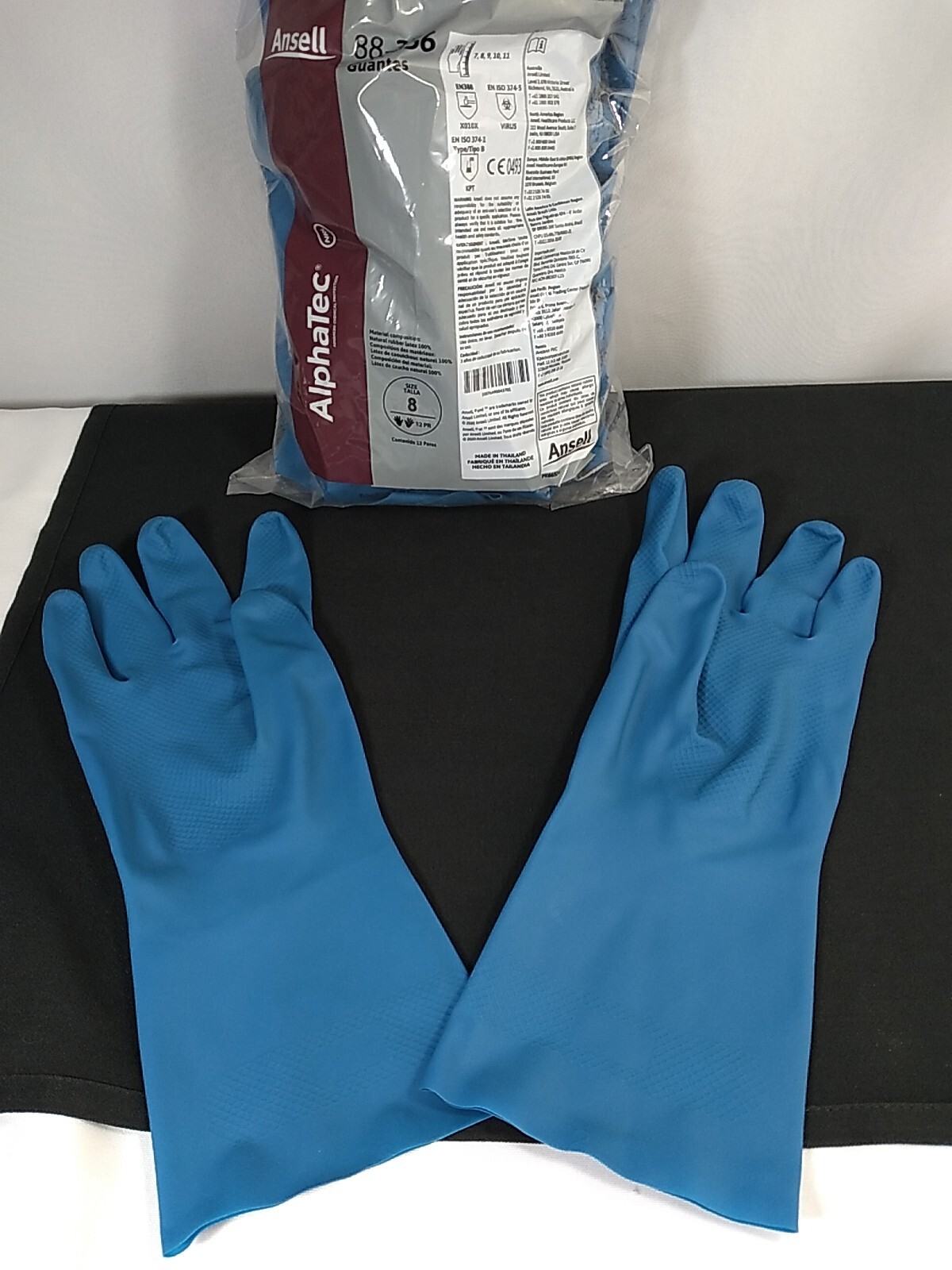 Ansell 88-356 ~ 12 Pair NEW Blue Rubber Latex Gloves Size 8