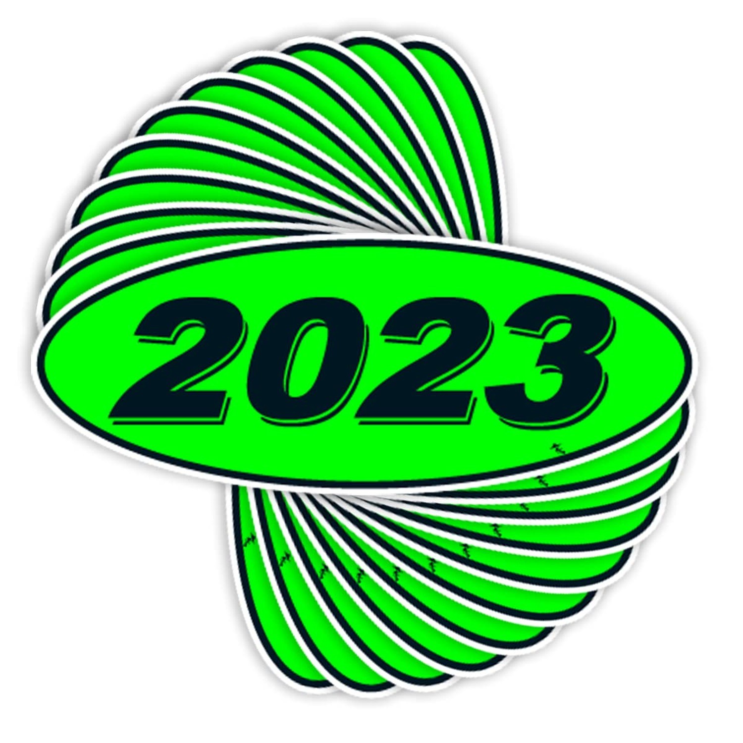 Versa-Tags 2023 Oval Model Year Stickers, Chartreuse/Black, 12-Pack Green/Black
