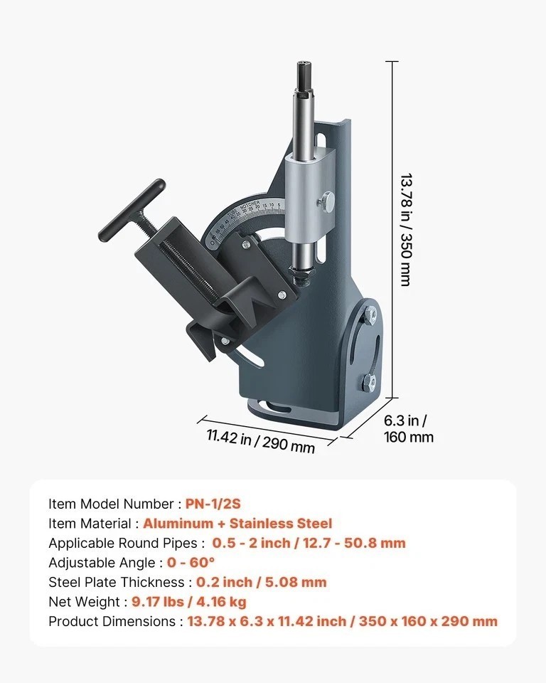 Pipe Notcher 1/2 to 2-inch Tubing Notcher with 0 to 60° Adjustable Angle