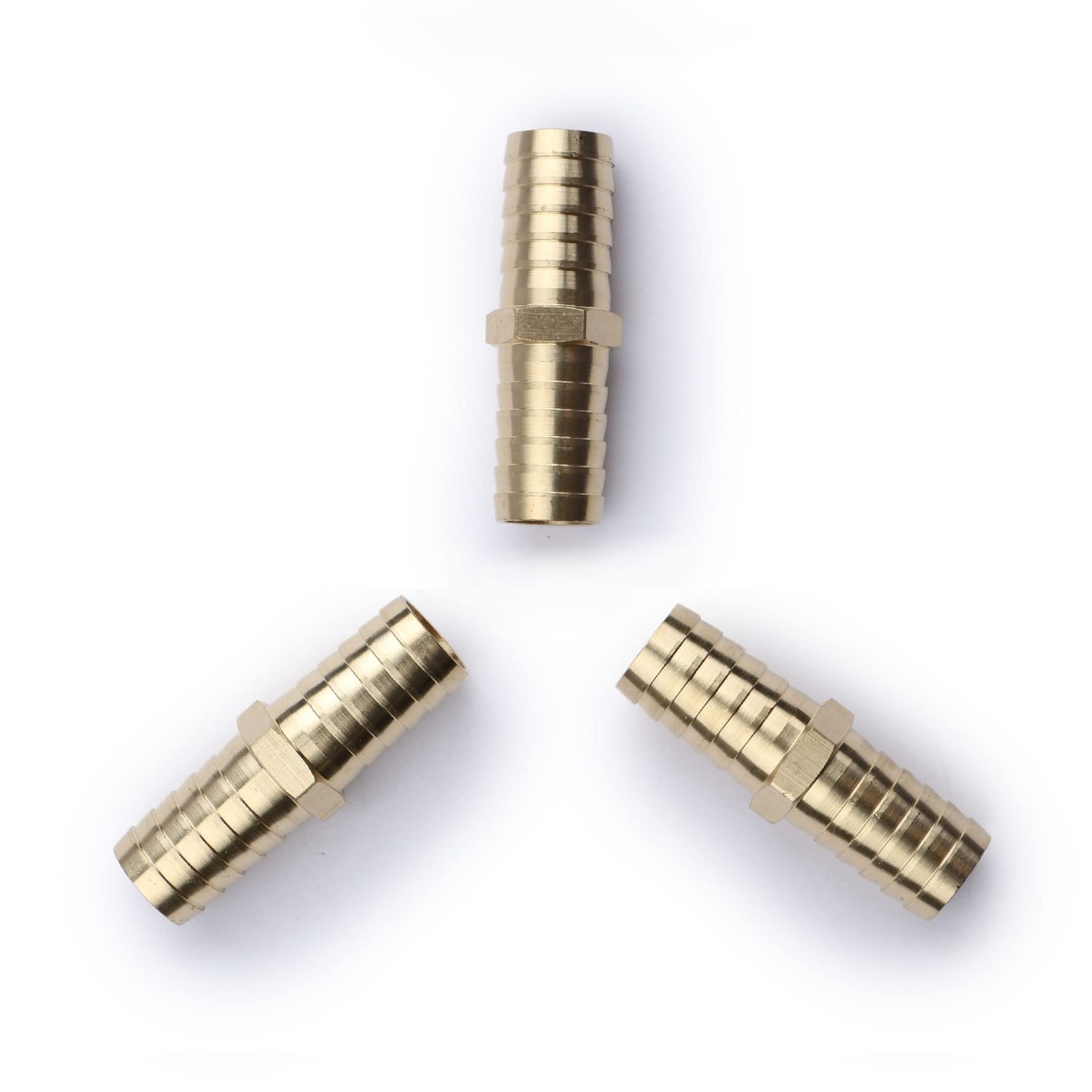 U.S. Solid 5/8″ Brass Hose Barbed Splicer Round Equal Hose Joint W/ Clamps, 3pcs