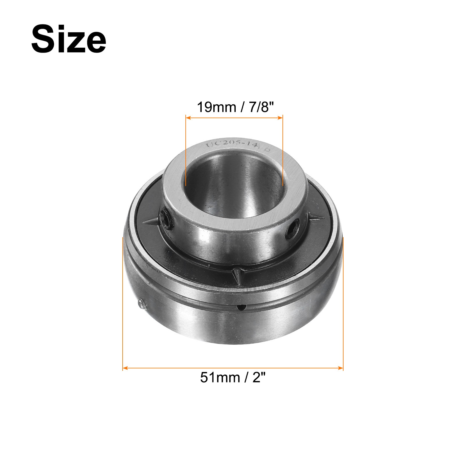 2pcs Ball Bearing Insert Chrome Steel Gcr15 UC205-14 Bore 7/8″ Set Screws