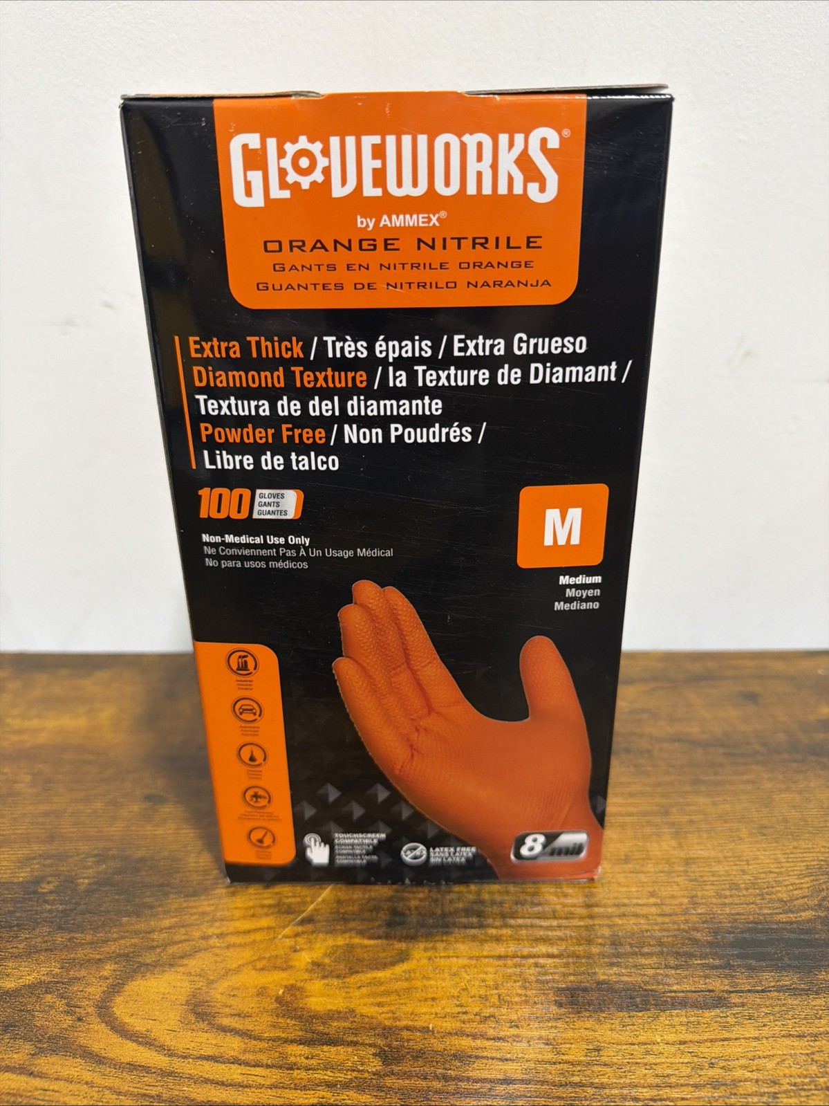 Gloveworks 100-Pack 8 Mil Nitrile Disposable Rubber Gloves, Medium, Orange New