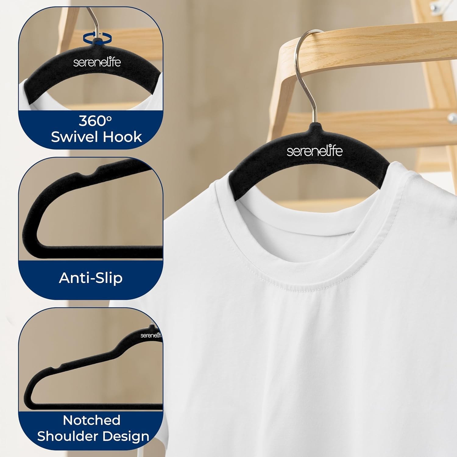 SereneLife Velvet Hangers – 10 Pack, Slim & Space Saving for Closets | Sof