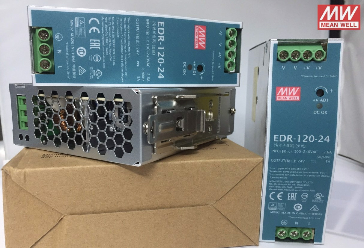 Mean Well EDR-120-24 AC-DC Industrial DIN Rail Power Supply – NEW – FREE SHIP