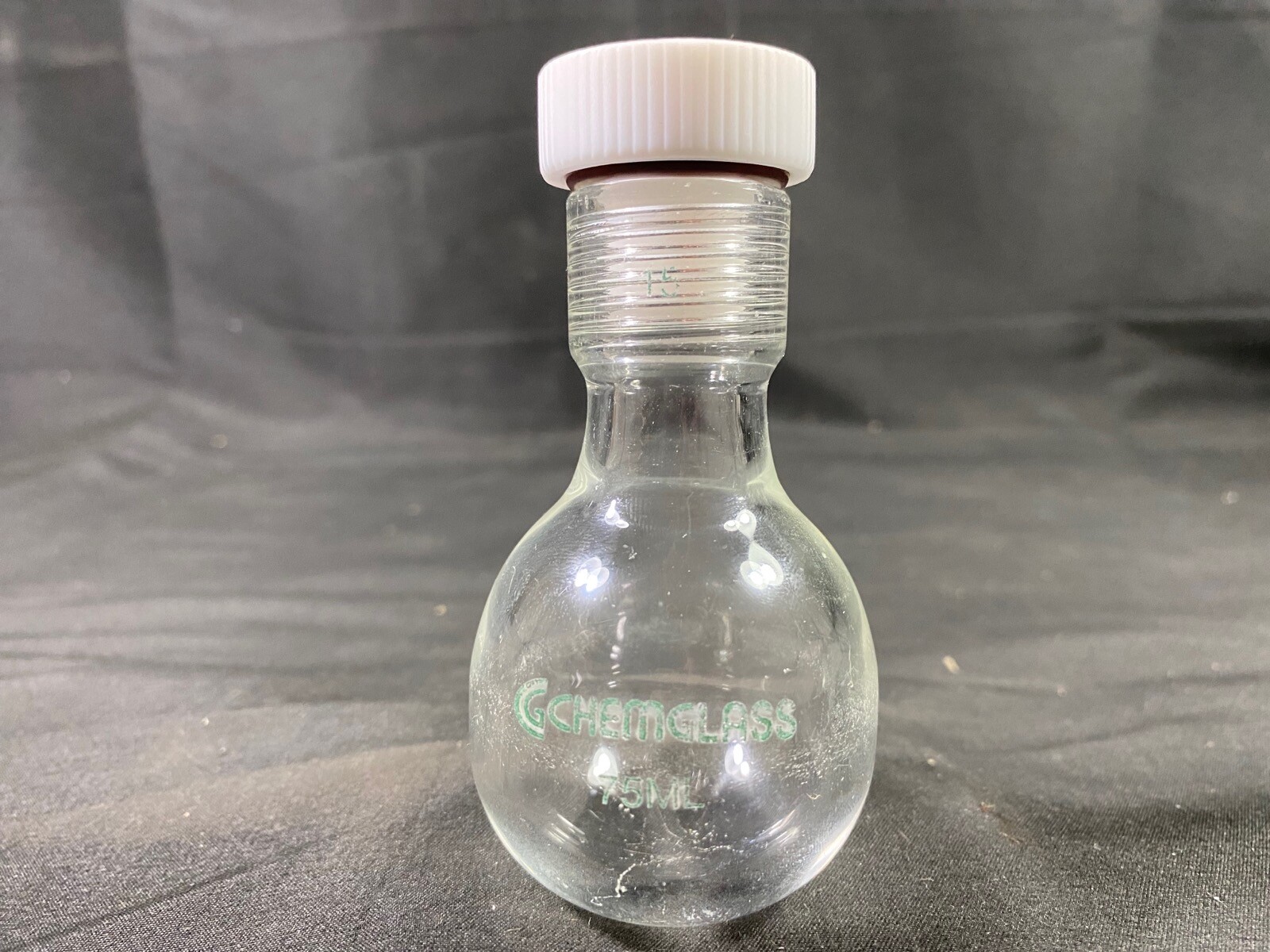 CHEMGLASS 75mL HW Round Bottom Pressure Vessel W #15 Bushing O-Ring CG-1880-10
