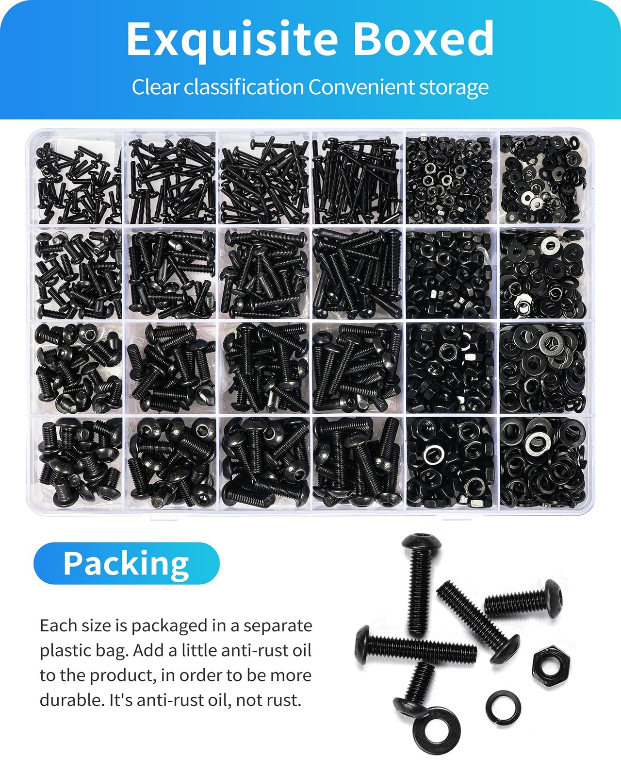 1800PCS Metric Screw Assortment, Bolt M2M3M4M5 1800PCS, Black