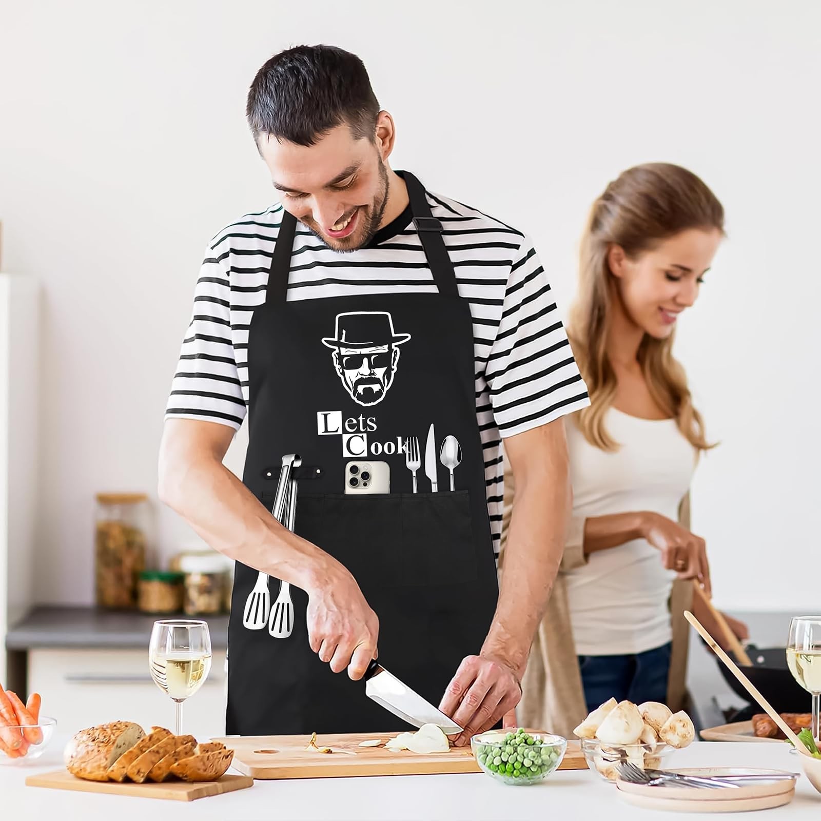 Funny Aprons for Men – Adjustable Grilling BBQ Chef Kitchen Cooking Apron wit…