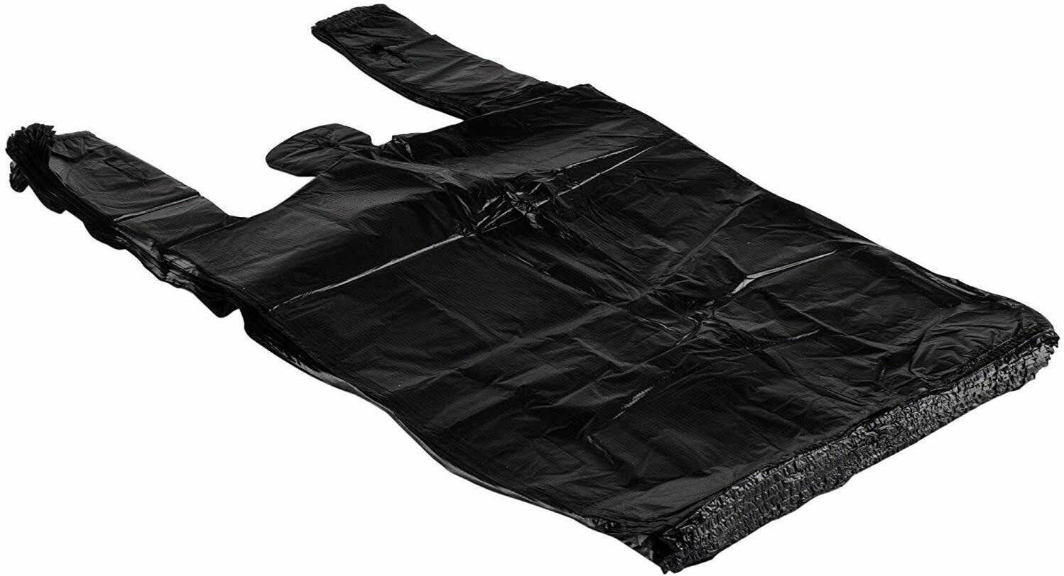 Bags 1/6 Large 21 x 6.5 x 11.5 BLACK T-Shirt Plastic Grocery Shopping Bags F&S