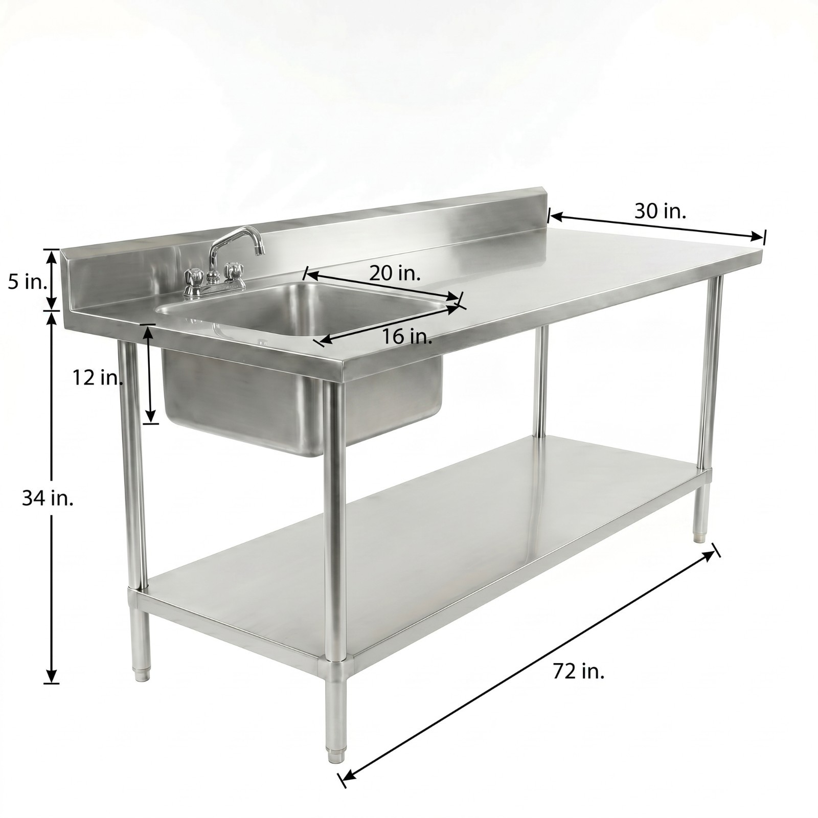 30 in. x 72 in. Stainless Steel Work Table with Built-in Left Sink and Faucet