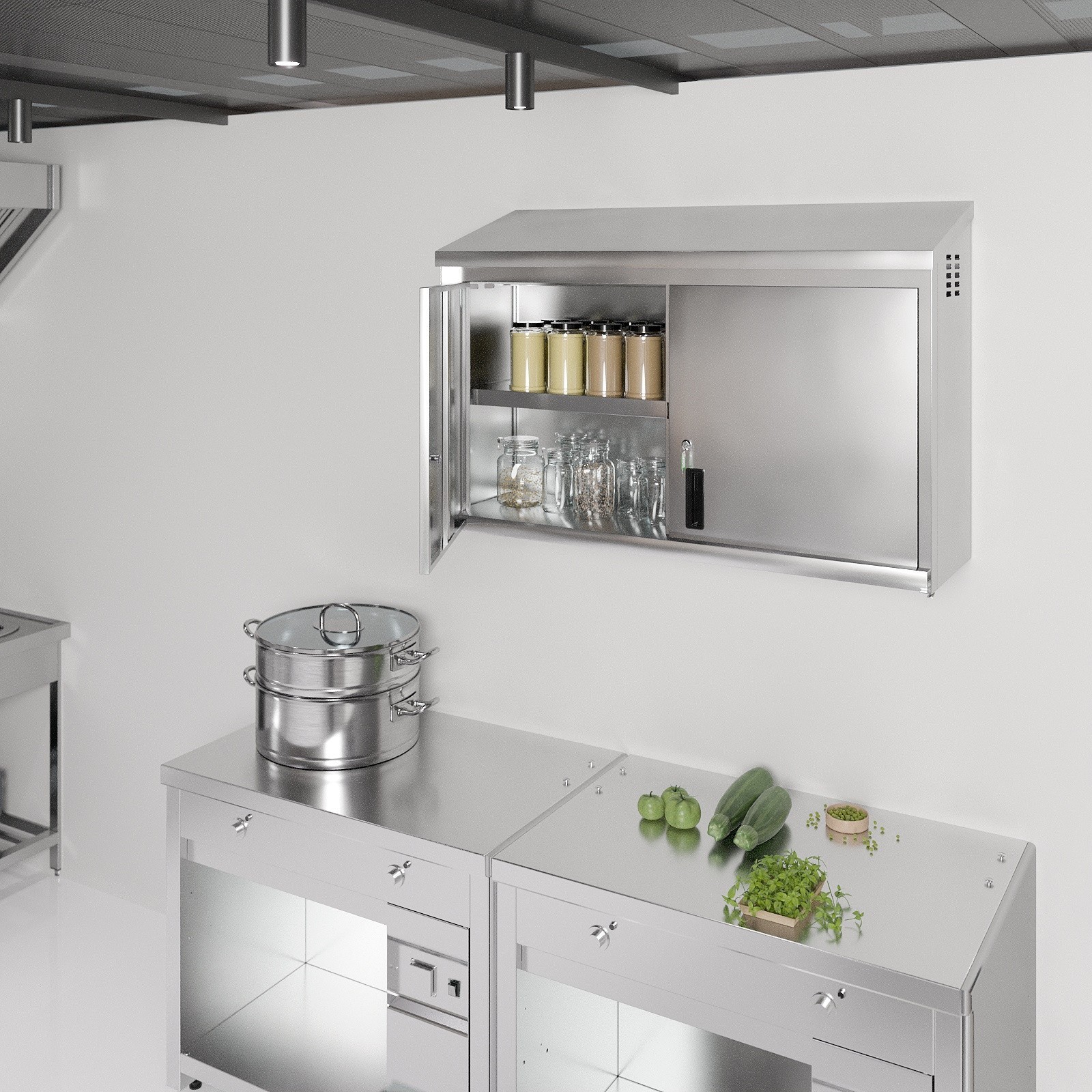 48 in. x 15 in. Stainless Steel Slope Top Wall Cabinet